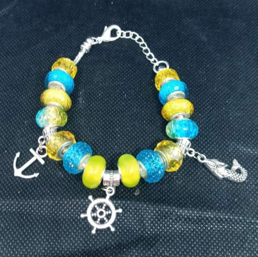 Yellow and blue sea themed charm bracelet